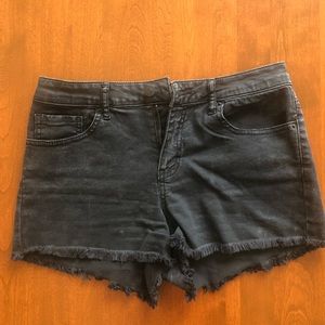 Mid - High rise faded black jean shorts